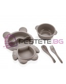 Комплект детски прибори за хранене с купа